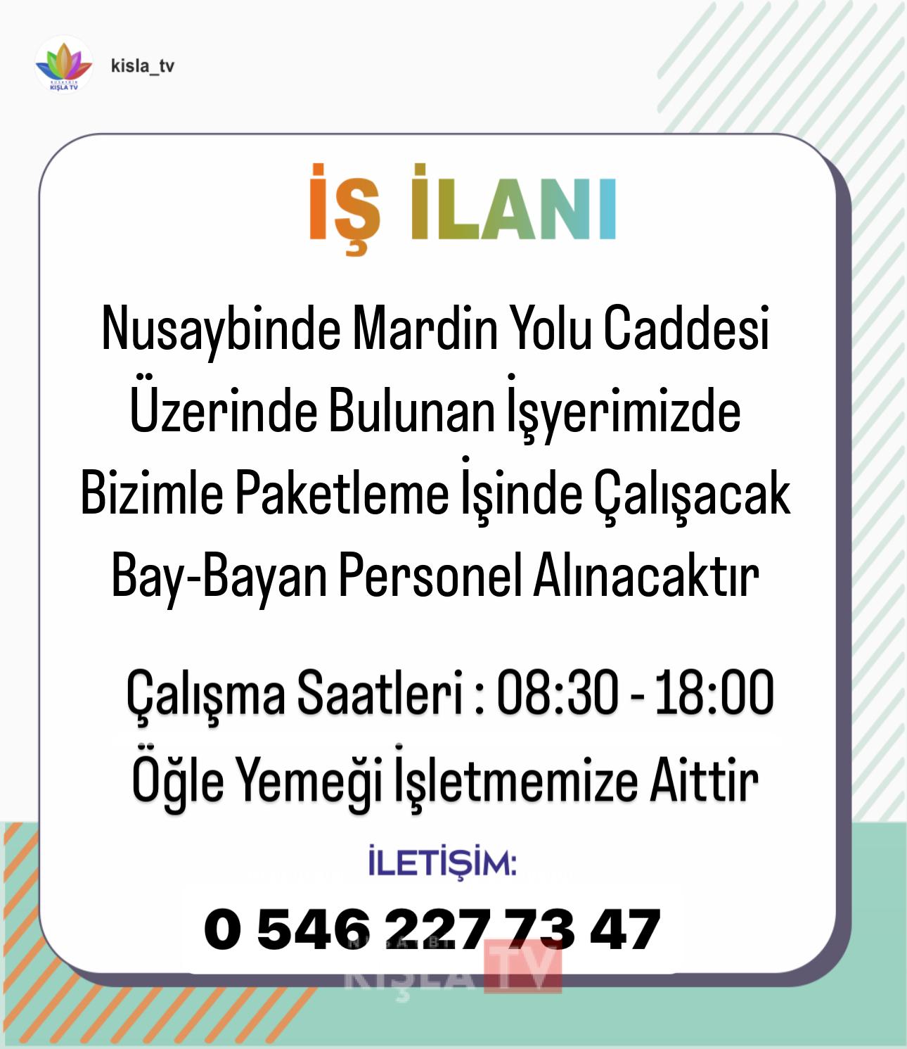 Nusaybin’de Paketleme İşinde Çalışacak Personel Aranıyor!