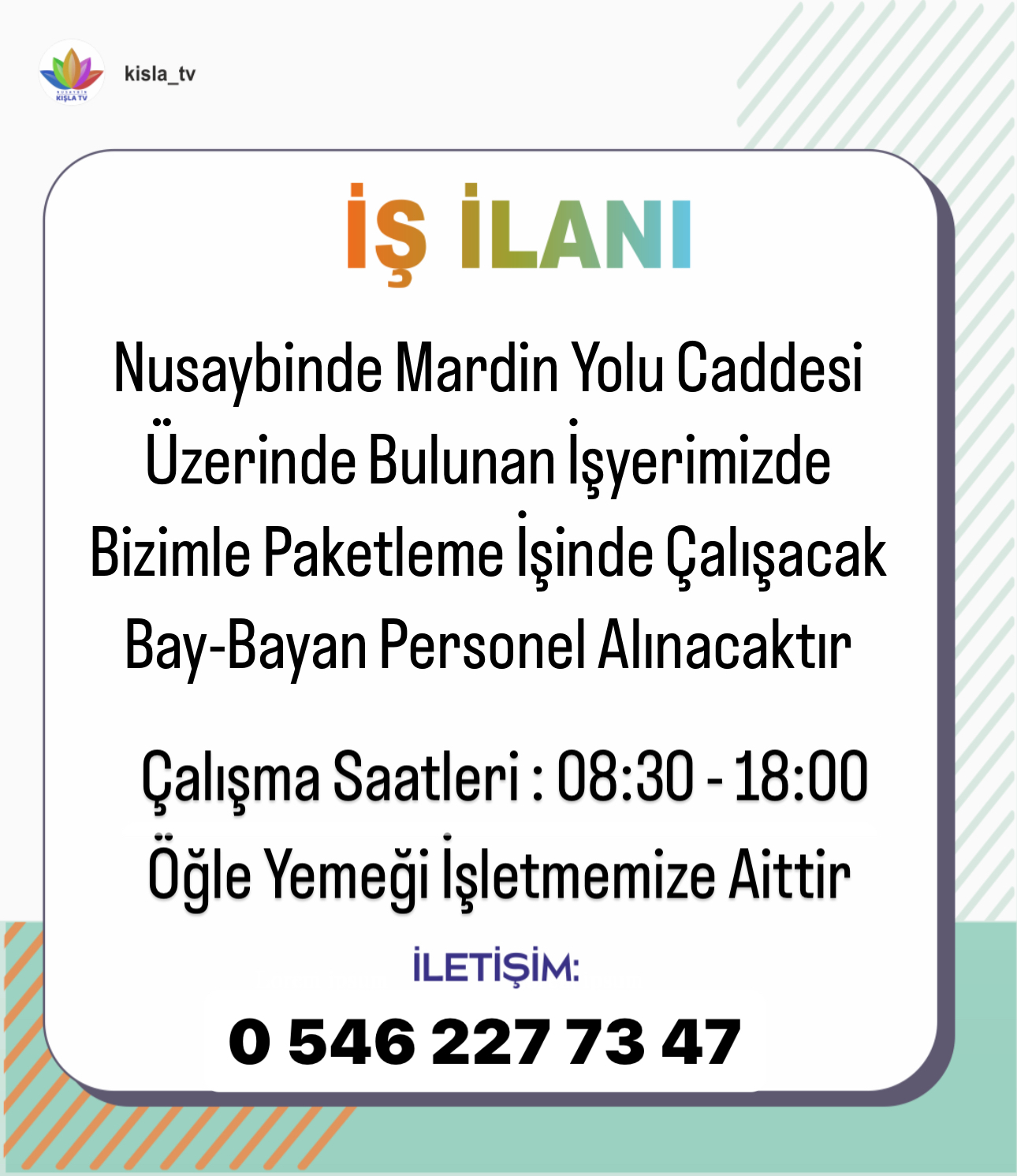Nusaybin’de Paketleme İşinde Çalışacak Personel Aranıyor!